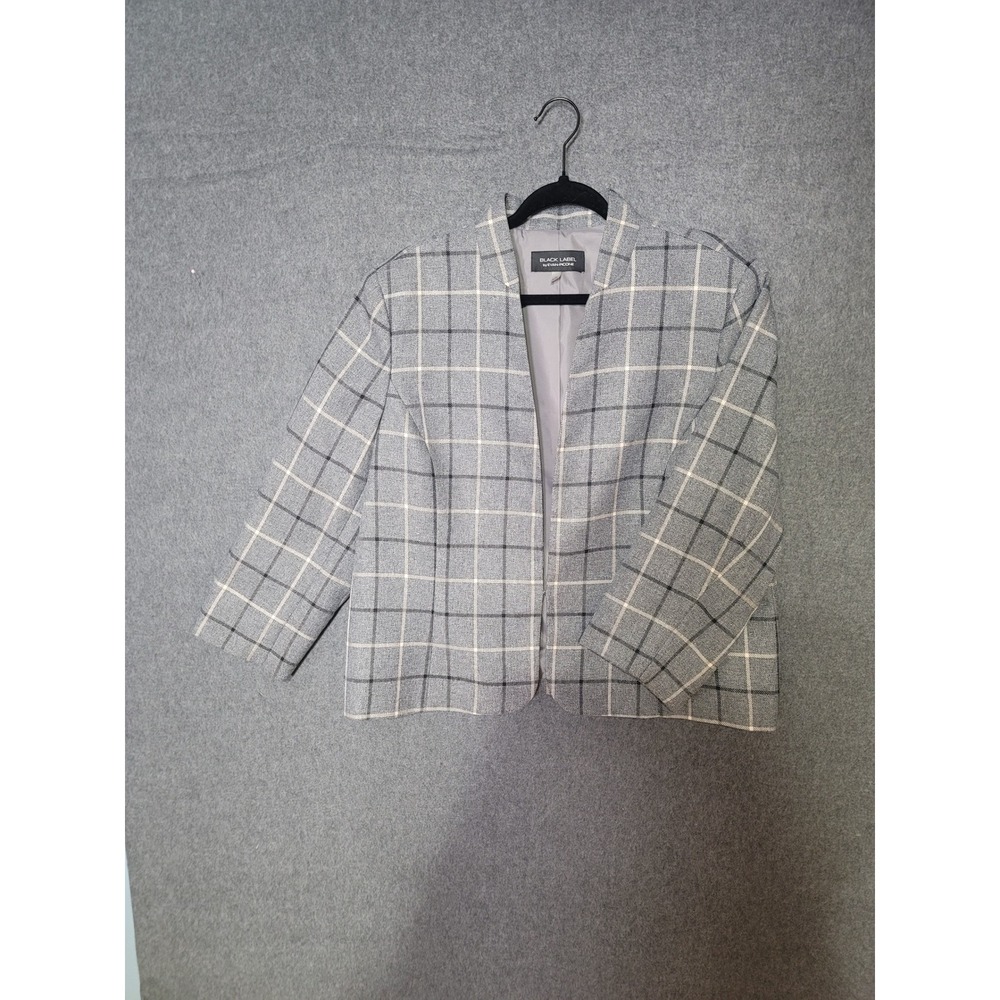 BLACK‎ LABEL by EVAN-PICONE Womens Gray Plaid Business Casual Jacket Size 18